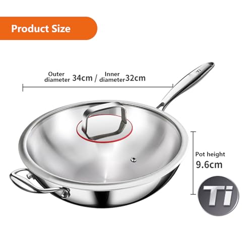 Wok de titanio puro sin recubrimiento con tapa, 34 cm miniatura 7