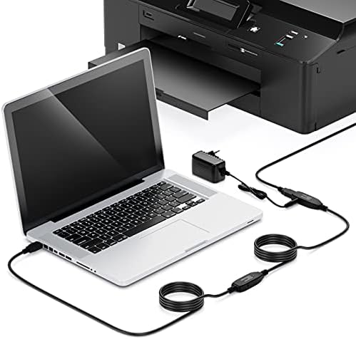 deleyCON 15m Kabel Aktywne Gniazdo USB 3.0 Aktywny Kabel Przedłużający z 2 Wzmacniaczem Sygnału i Zasilaczem USB 3.0 Repeater Kabel Przedłużający PC Komputer Drukarka Skaner