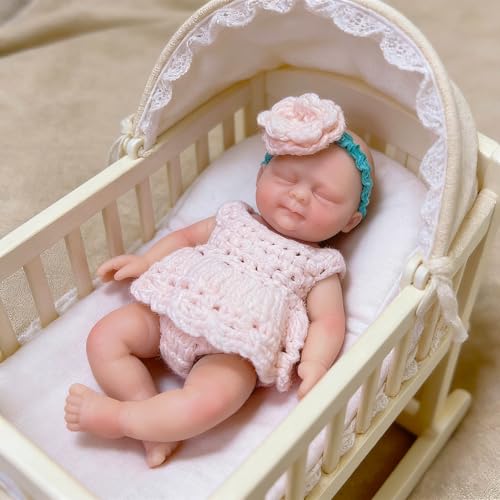 Muñeca bebé reborn de silicona 4.5 pulgadas con kit de alimentación miniatura 2