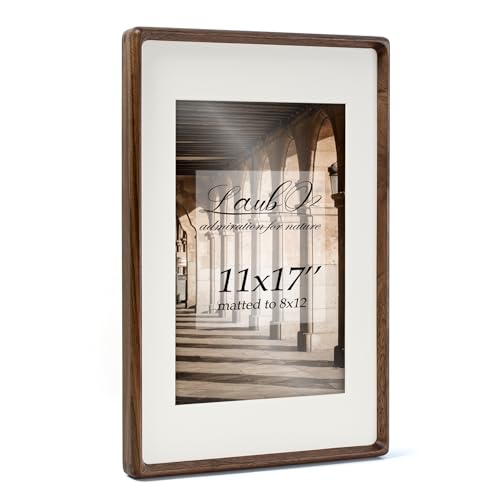 LAUBO2 Wooden Large 11x17 Picture Frames Matted to 8x12, Natural Black Walnut Frames Brown