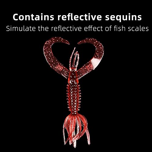 Fishingking Soft Plastic Shrimp Lures, 2.6 Inch 7 Pcs Topwater Floating Artificial Creature Bionic Bait Jig, Bass Fishing Shrimp Flavor Skirted Dancing Crawfish (Xb2) #TOP3