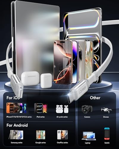 5 in 1 USB C Einziehbares Ladegerät 65W 3 Port Netzteil Schnellladegerät mit Einziehbarem Kabel,GaN Mehrere Geräte Retratable Charger für MacBook Pro/Air,iPhone 17-8 Serie,Galaxy,iPad,Laptop,Pixel