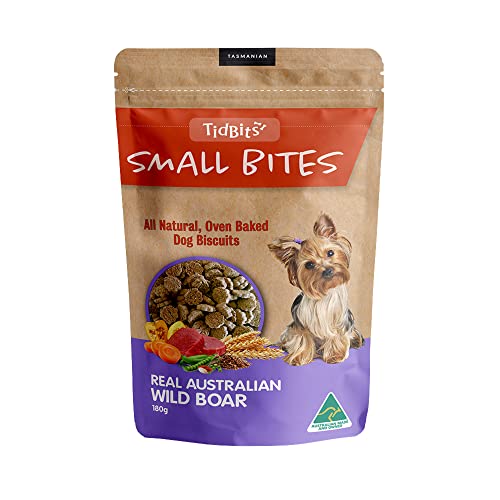 Tidbits Small Bites Real Australian Wild Boar Puppy Treats 180g - All Natural, Oven Baked Dog Biscuits