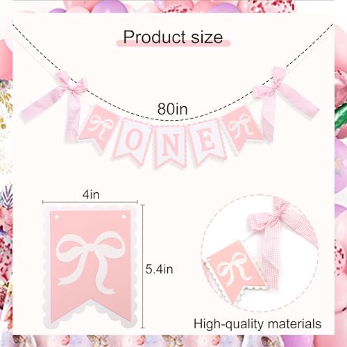Image of Bow First Birthday High Chair Banner - Pink Bow 1st Party Decoration,Coquette First High Chair Banner,Coquette One Birthday Photo Prop(bow first)
