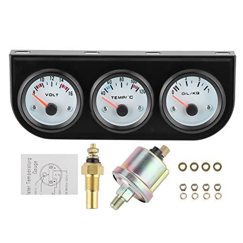 Kit Universel de Triple Jauge de Voiture, Température de L'eau + Volts + Compteur de Pression D'huile, Instrument 52mm pour Voiture Bateau Camion 12V