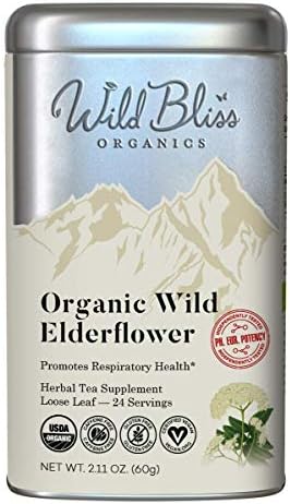 Wild Bliss Elderflower Tea - Organic Loose Leaf Elder Flowers - Caffeine Free - Pharmacopoeia Potency - 2.11 Ounces - 24 Servings