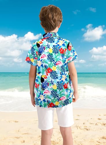 Image of XiaoMoSha Hawaiian Shirts for Boys Button Down Shirt Short Sleeve Shirts Girls Hawaiian Shirt Summer Beach Tops for Kids