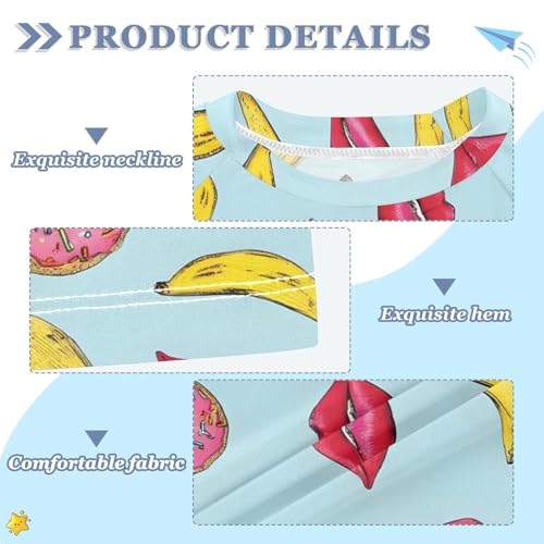 ALAZA Kids Rash Guard Girls Toddler Swim Shirts Short Sleeve Banana Donut Lip UPF 50+ 3T3