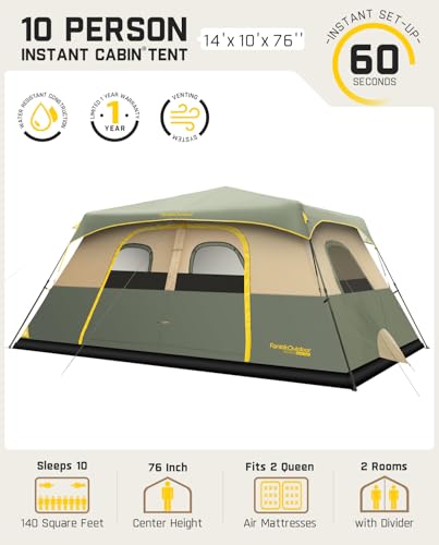 Image of FanttikOutdoor Camping Tent 4 /6 /8 /10 Person Instant Cabin Tent Setup in 60 Seconds with Rainfly & Windproof Portable with Carry Bag for Family Camping & Hiking, Upgraded Ventilation, Navy Blue