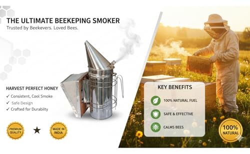 Image of ANP BEE Honey Bee Smoker for Beekeeping I Made with Stainless Steel I Essential Tool for Beekeepers I Helps in Calming The Bees I Helps Protect The Beekeeper from Stings (PO1)
