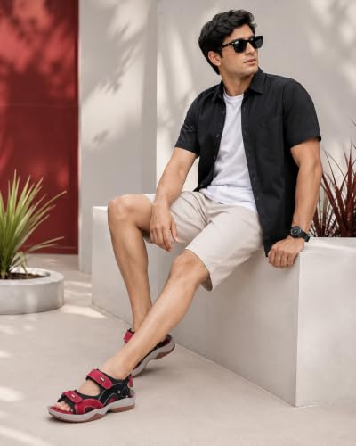 Image of Centrino Sandals for Men |Comfortable Sandals with Grip Insole & Quality|Flat Casual Sandals With Adjustable Velcro Closure For Easy Wear With Flexible Fitting And Trendy | Stylish Men's Casual Sandal With Unique Sole Design for Office & Travel (3263)