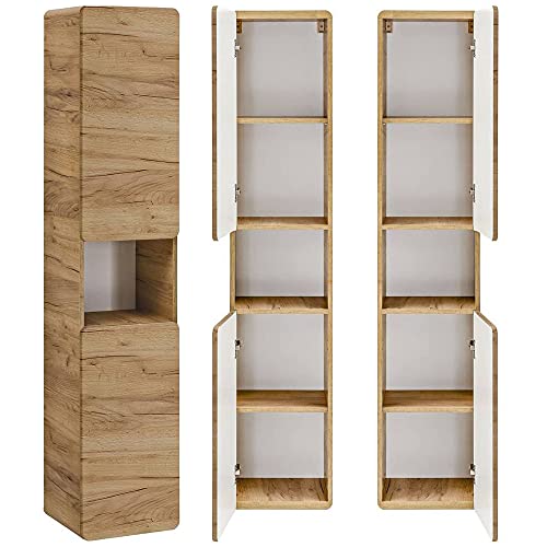 Lomadox Badmöbel Hochschrank, Wotan Eiche Nb. Nb, 2 Türen, 1 Regalfach, B/H/T ca. 35/170/32 cm