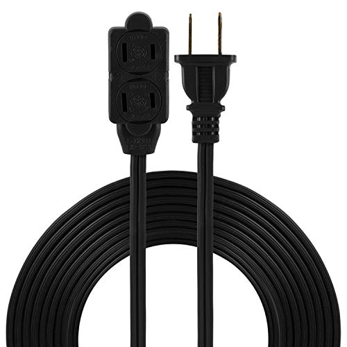 GE 3-Outlet Extension Cord with Multiple Outlets 15 Ft Power Strip 2 Prong 16 Gauge Twist-to-Close Safety Covers Outdoor Extender UL Listed Black 45154