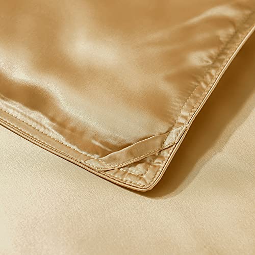 Thxsilk 100% Silk Throw Blanket For Bed/Couch Top Grade Long-Strand Silk Quilted Bedspread Soft & Cozy (Metallic Gold, 53X70 Inch) #TOP2