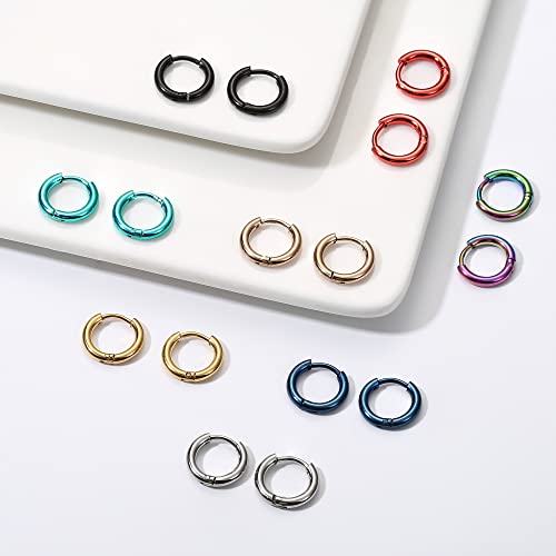 Jstyle 8 Pairs 316L Surgical Stainless Steel Small Hoop Earrings for Men Women Hypoallergenic Huggie Hoop Earrings Cartilage Helix Lobes Sleeper Hoop Earrings Set 18G 20G 8mm/10mm/12mm/14mm3