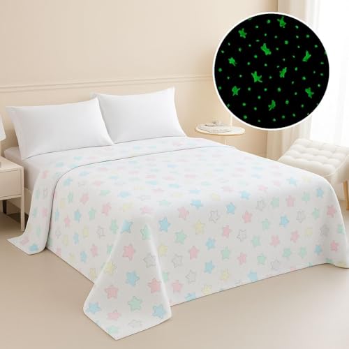 Image of Glow-in-The-Dark Polar Fleece Blanket for Kids - Soft Lightweight Single Bed Blanket (200x152 cm) | All-Season Jacquard Print, Assorted Multicolor - Unicorn Design (Milky Cream)