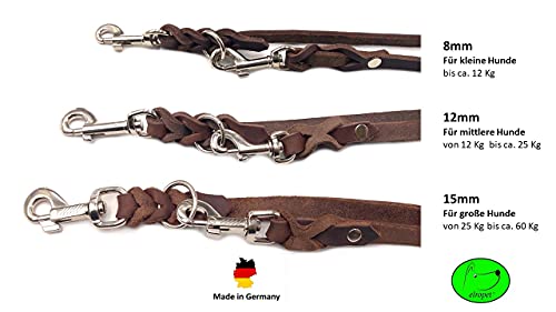 Hundeleine Fettleder kleine Hunde/große Hunde 2m / 2,40m / 2,80m / 3,50m / 5m Doppelleine verstellbar (3,50m X 12mm, Dunkelbraun)