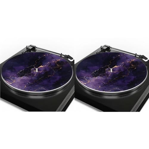 Qehuruxo 2 Piece Turntable Platter Mat Felt Rubber Slipmat for 12 Inch Record Player Antistatic Flat Record Player Phonograph Mat Protective Turntables Mats for Vinyl Records Purple Marble