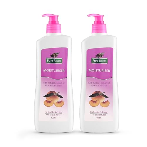 Image of Pure Roots Body Lotion Peach & Butter 400ml - Pack of 2 - Nourishing Lotion for All Skin Types, Fast Absorbing, Non-Sticky Body lotion Instant Hydration in Summer All Season Moisturizer