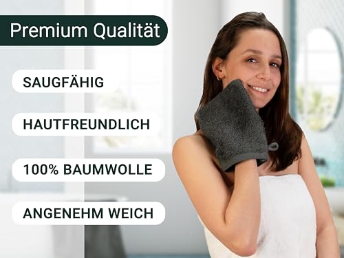 ZOLLNER 10er Set Waschhandschuhe in 17x21 cm - besonders weiche und saugstarke Waschlappen in grau - mit praktischem Aufhänger - waschbar bis 60°C - Baumwolle - Hotelqualität