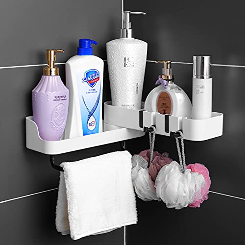 TINSICO Bathroom Shelf with Towel Hanger, Self-Adhesive Kitchen Shelf, Rotatable Plastic Storage Rack Flexibly Fit for Corner or Straight Wall, Bathroom Accessories Set for Home (Black White) (B09MC4SR5X) Amazon Price History, Amazon Price Tracker