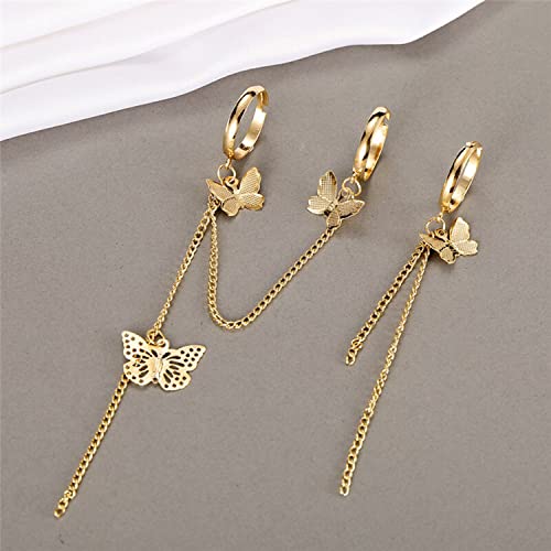 Butterfly Chain Rings Set Plated Toned