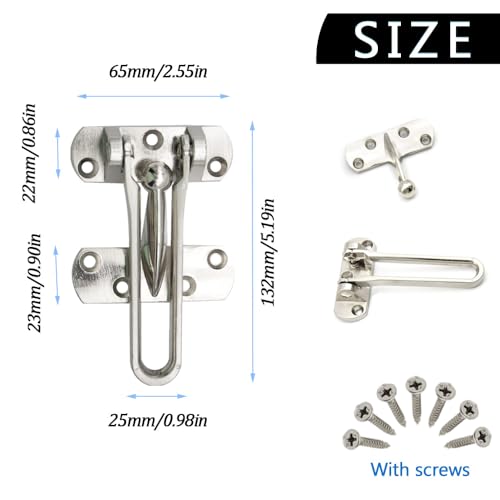 Ruidee 2Pcs Swing Bar Lock Front Door Locks Alloy Automatic Security Door Chain Restrictors Reinforcement Lock Latch Guard Clasp Flip Lock for Home Hotel (YG-MS/Silver) - Image 2