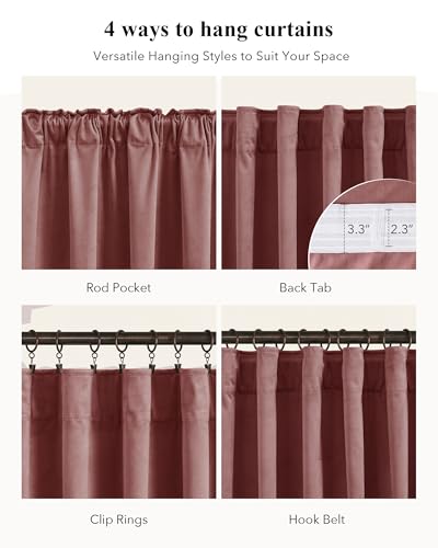 Image of Mauve Velvet Curtains for Home Theater Room Nursery, W52xL84, 2 Pcs | Christmas Holiday Decor, 300GSM Heavy Soft Velvet, Heat Insulated, Privacy, Dining Backdrop French Door, Living Room