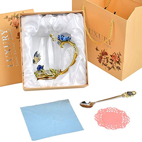 Taza de té con flores de vidrio, taza de té pintada con esmalte, taza de té con asa, se puede usar para espresso, té…