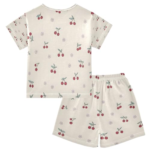 Cute Cherry Flower Pattern Kids Pjs Set Boys Girls Summer Short-Sleeve Sleepwear Pajamas 2PCS2