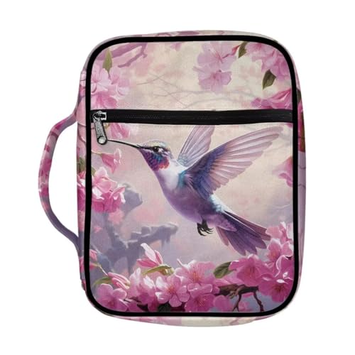 Coldinair Hummingbird Bible Covers Bag for Women,Pink Floral Carrying Book Case Church Bag Bible Holder for Teens with Handle and Zippered Pocket