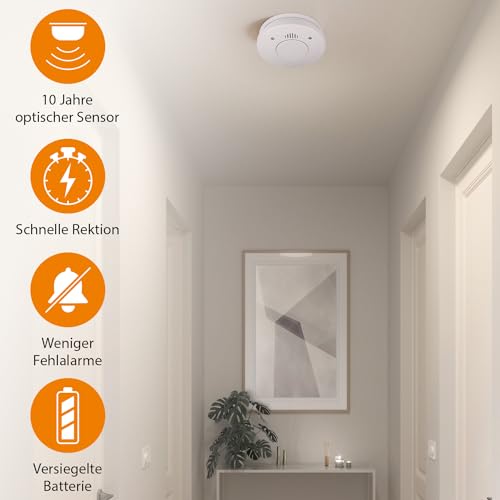 Smartwares Rauchmelder - 85 dB - Optischer Sensor - 10-Jahres-Batterie - Q-Label - 10.025.28