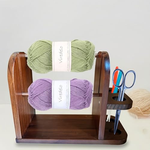 Image of Yarn Holder Dispenser for Crocheting,Twizzter Portable Yarn Holder,Yarn Ball Holder Double Revolving for Crochet Knitting,Handmade Wood Yarn Dispenser,Walnut