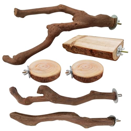 6PCS Bird Perches Natural Parrot Perch Stand for Cage, Grape Wood Stands, Bird Platforms, Parakeets Paw Grinding Fork Exercise Toys Set for Cockatiels, Conure, Parrot