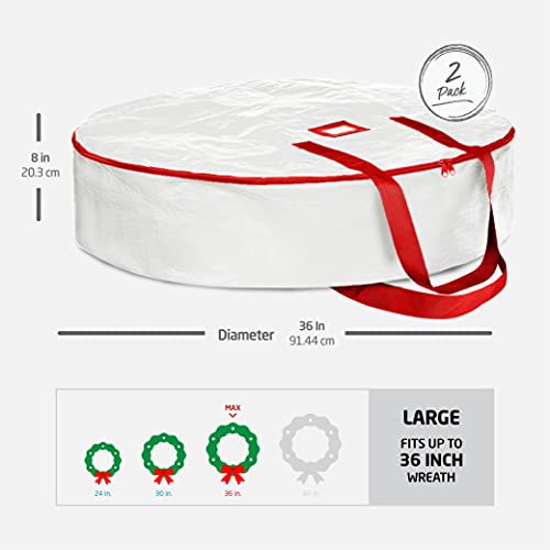 Zober Christmas Wreath Storage Bag - Water Resistant Fabric Storage Dual Zippered Bag For Holiday Artificial Christmas Wreaths, 2 Stitch-Reinforced Canvas Handles (36 Inch, White, Set Of 2) #TOP5