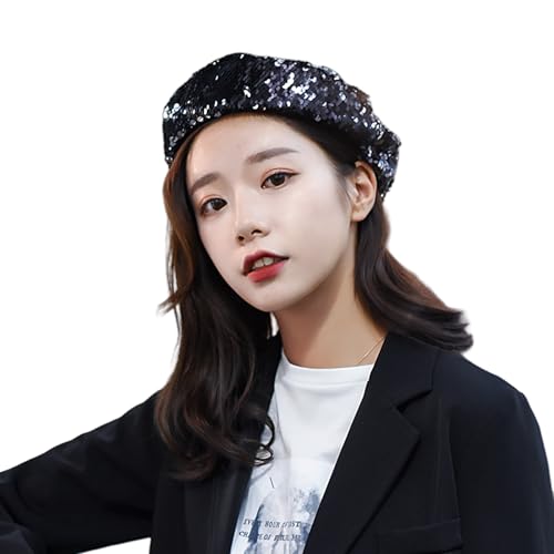 Sequin Beret Artist Hat Bling French Beret Hats for Women Girls Glitter Mermaid Cap for Dancing Party Accessories2