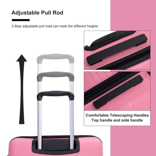 3 Pieces of Luggage, Suitcase, Luggage Set, Trolley, Travel Case, with Spinner Wheels, Combination Lock, 20/24/28 Inches,Pink4