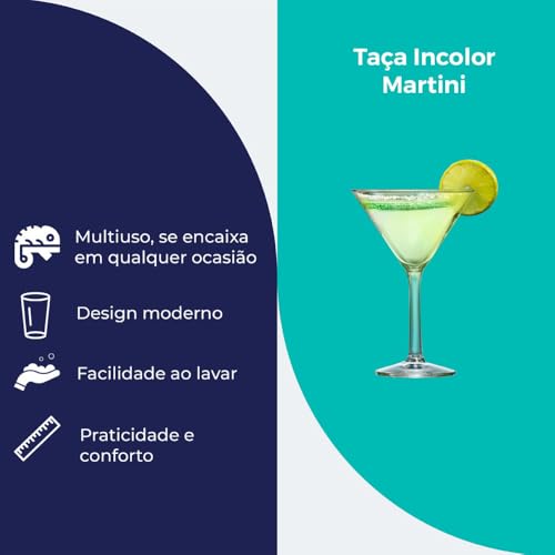 Ruvolo Taça de Martini, Taça de Vidro,Taça para Drinks e Martini 225ml