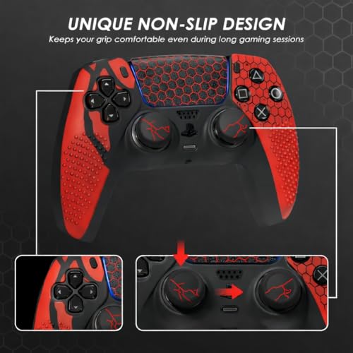 Image of Meyaar Anti-Slip Silicone Cover for PS5 Controller with Thumb Grip Caps & Touchpad Sticker Made for PS5 Controller Only. (Honeycomb)
