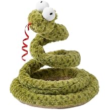 ZEZE Forest Snake Spring Interactive Cat Toy with Scratch Base, Bouncy Spiral Plush Teaser with Crinkle Sound & Ribbon, Self-Play Boredom Relief for Indoor Cats