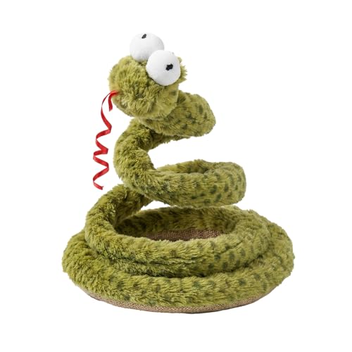 ZEZE Forest Snake Spring Interactive Cat Toy with Scratch Base Bouncy Spiral Plush Teaser with Crinkle Sound & Ribbon Self-Play Boredom Relief for Indoor Cats