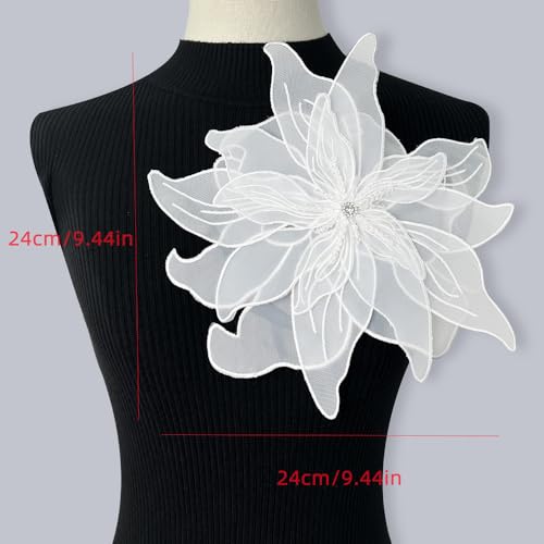 Image of Exaggerated Organza Fabric Flower Brooch Pin for Women Girls Fashion Dainty Layered Big Beaded Corsage Boutonniere Brooches Lapel Pins Delicate Wedding Birthday Holiday Dress Accessories Jewelry Gift