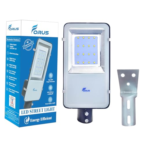 Image of Forus 60W LED Street Light with Clamp - Waterproof Outdoor Street Lamp, Warm White (Yellow) High-Lumen Energy-Saving Road & Area Light for Home, Garden, Parking & Pathways | 5-Year Warranty | 1 Pc