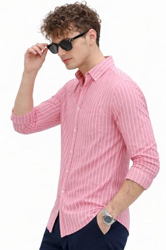 Image of U TURN Men's Casual Printed Striped Stylish Formal Shirt for Men | Cotton Mix 220 GSM