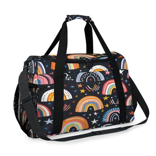 Cute Retro Rainbow Travel Bag for Men Women, Duffle Sport Gym Bag, Carry On Weekender Overnight Bags for for Airplane, Trip, Workout, Yoga, Dance2
