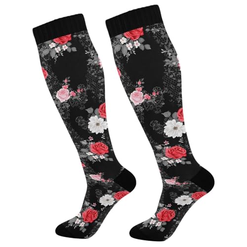 Wassud Floral Pattern (3) Compression Socks for Women and Men 20-30 mmHg Knee High Socks for Nurses Travel Socks 2 Pair