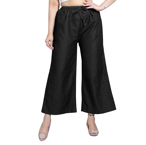 Image of BENKILS Women's Denim Cotton Blend Mid RIS Regular Fit Palazzo Pants - Available Size - S to 7XL