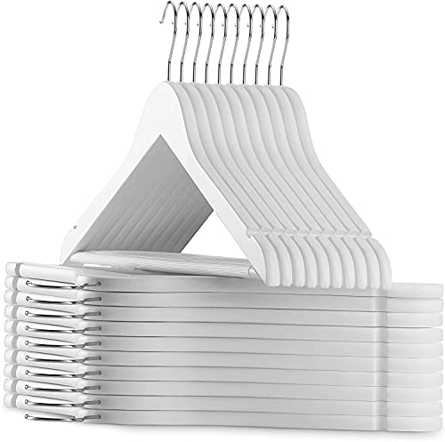 1ABOVE Strong White Wooden | Made By Natural Wood and Non-Slip Trouser bar | Coat Hangers | Strong Shoulder Notches (20)