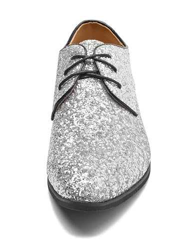 Men's Glitter Oxford Dress Shoes Loafer Burgundy, Lace-up Design,Sparkly Glitter Encrusted for Wedding Prom Black Golden Silver Wine red3