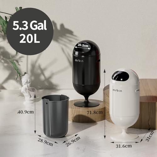 Image of MRBIN Metal Trash Can with Lid, 5.3 Gallons / 20L Medium Decorative Waste Basket, Round Tall Garbage with High Leg for Bathroom, Office, Bedroom, Kitchen, Black
